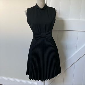 Vintage 1960s Pava Black Cocktail Dress W Accordion Pleats & Bow Belt